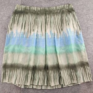 Bandolino Womens 16 Green Blue Abstract Pleated 100% Silk Knee Length Skirt
